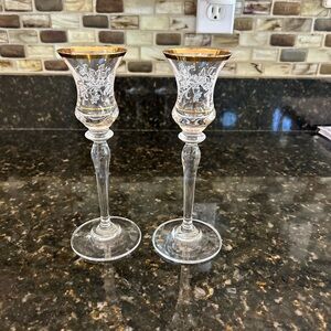 Vintage Elegant Gold Rimmed Glass Candle Holders